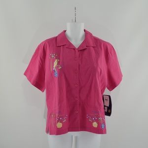 NWT Jane Ashley pink button down parrot top size extra large